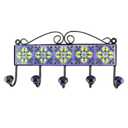  Blue And Turquoise Tiny Flower Ceramic Tiles Hook 